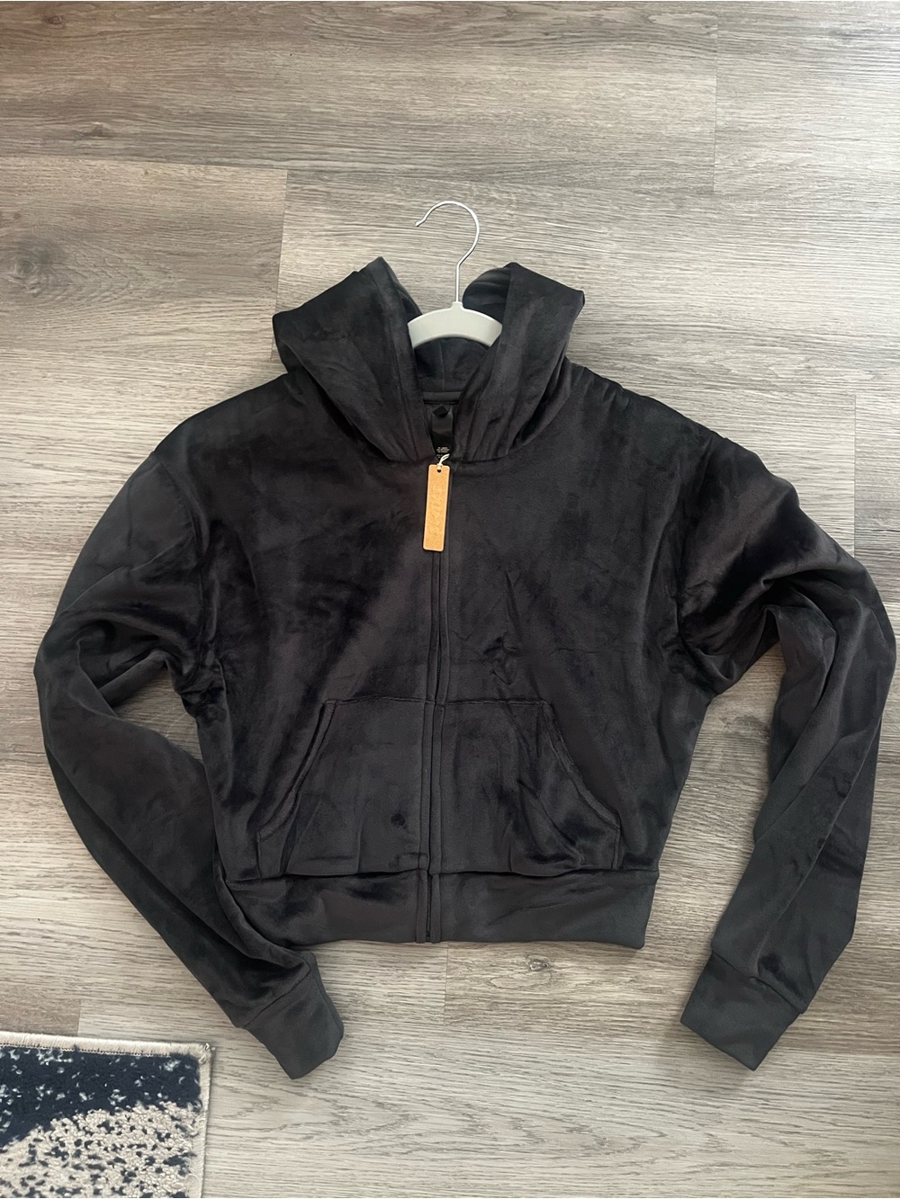 SKIMS Velour  Black Hooded Zip-Up Jacket